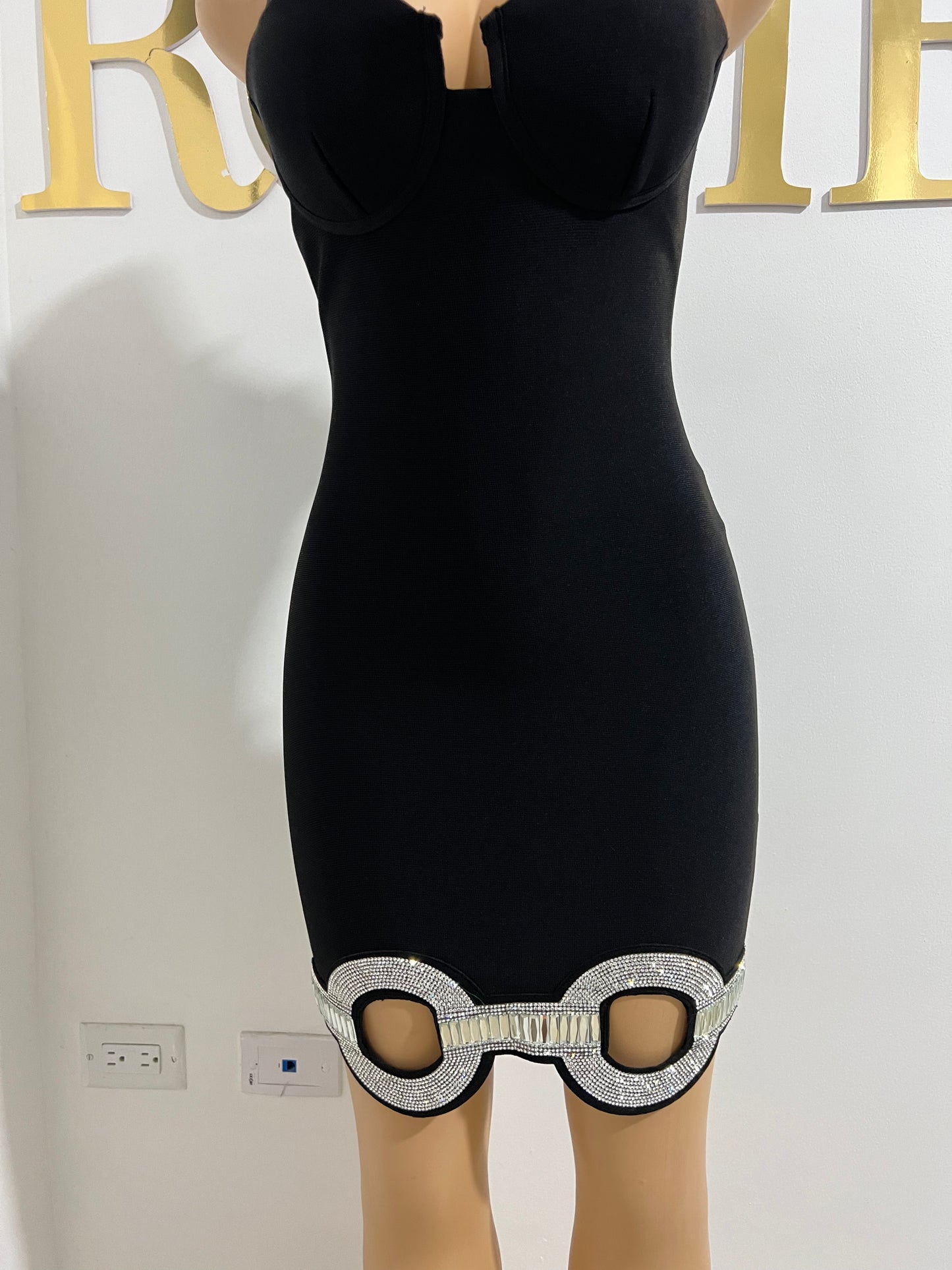 Two Chains Bandage Glam Dress (Black)