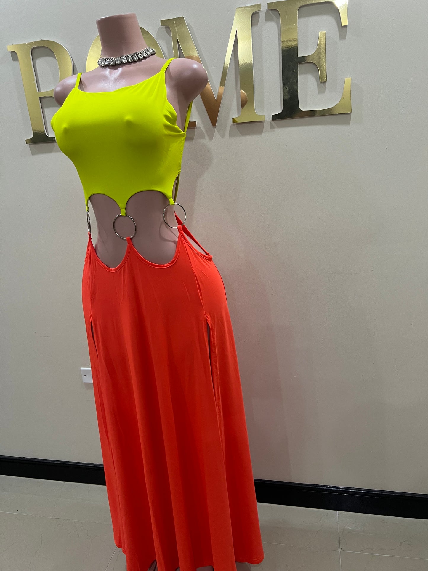 Risa Rings High Splits Dress (Orange)