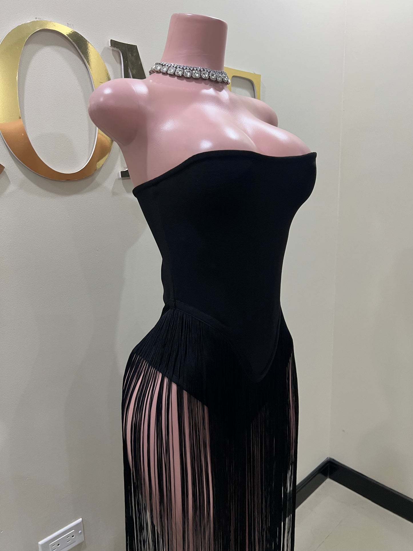 Simone Fringe Bandage Bodysuit (Black)