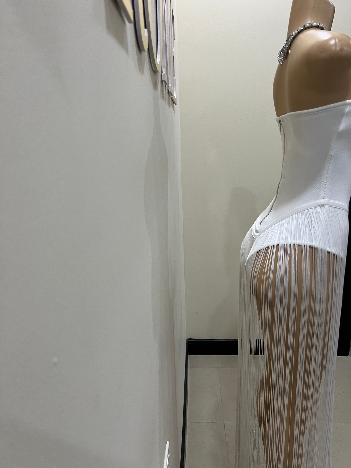 Simone Fringe Bandage Bodysuit (White)