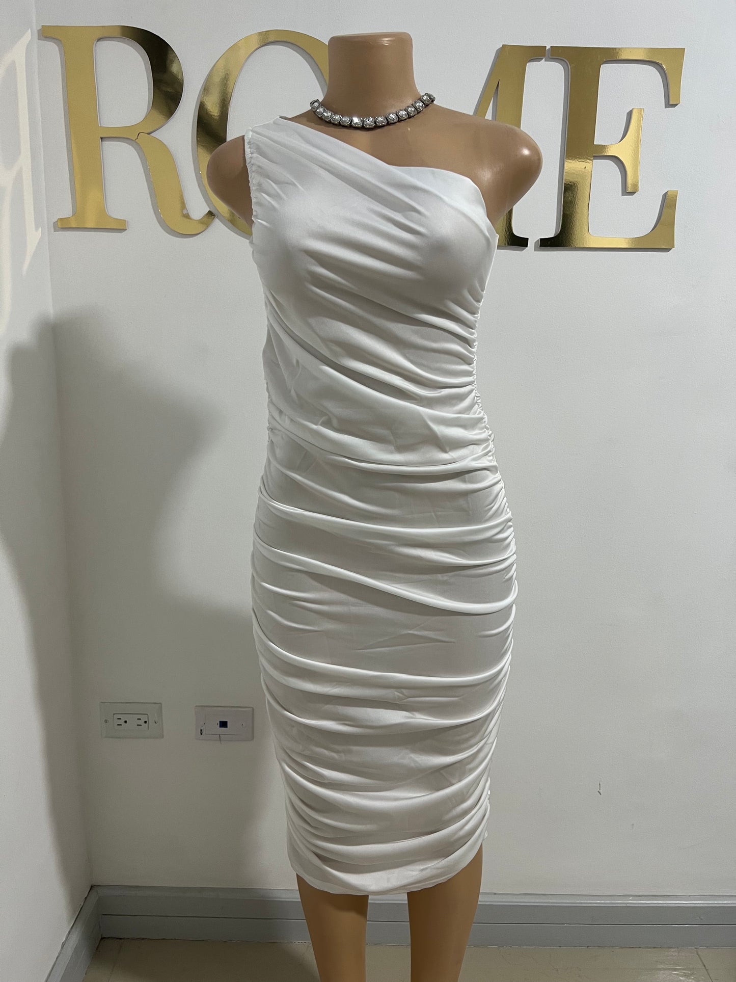 Porsha One Shoulder Dress (White)