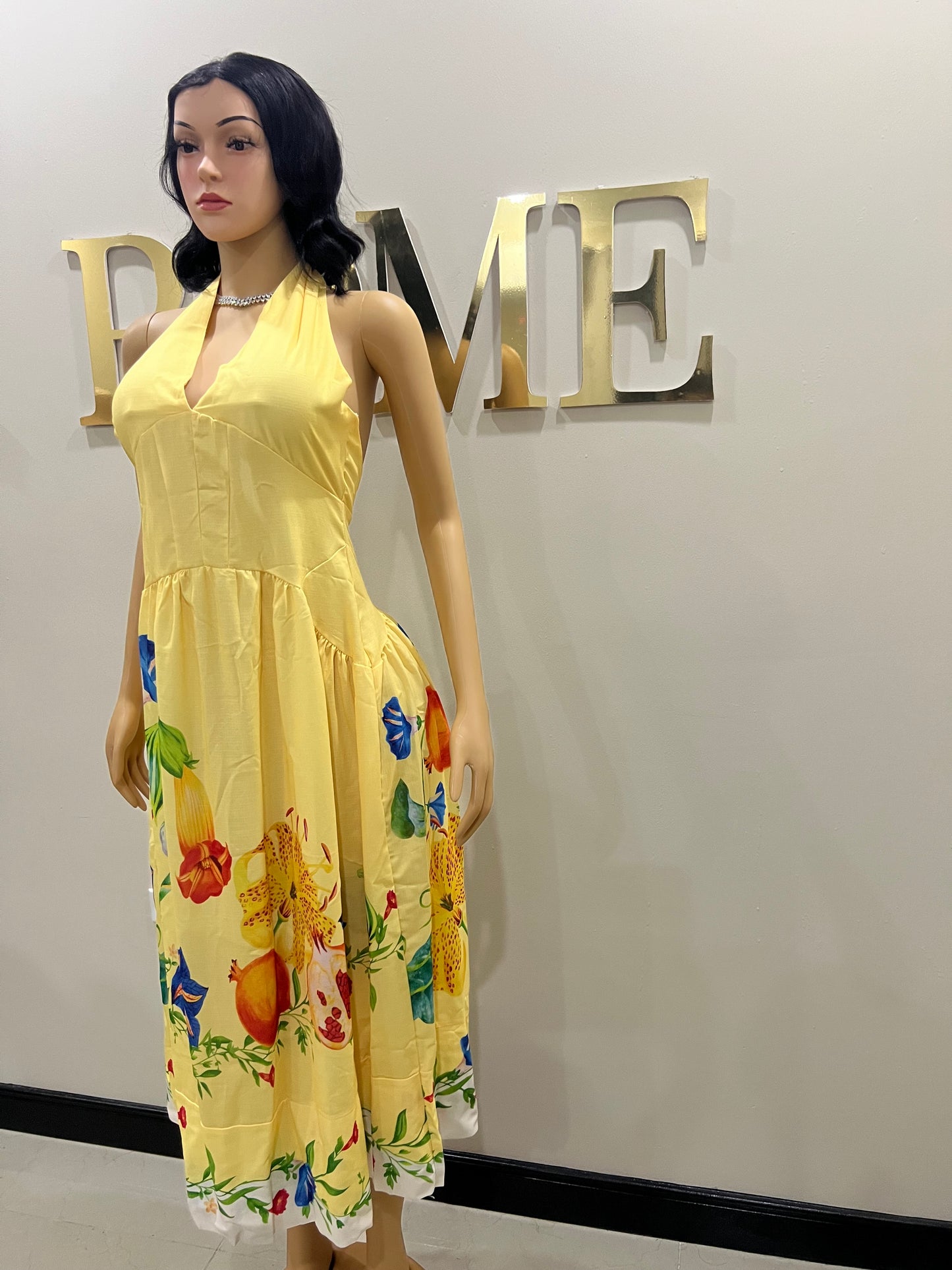 Kim Garden Halter Diana Dress (Yellow)
