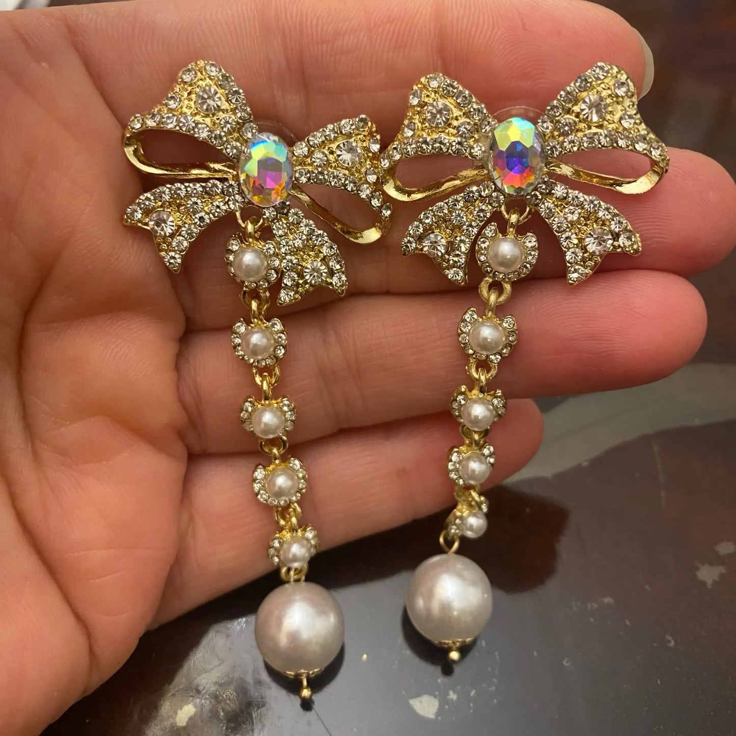 Bow Drop Earrings (Gold)