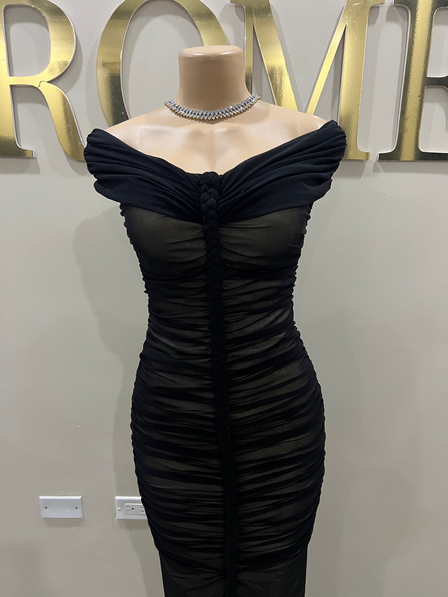 Sophie Off Shoulder Braided Dress (Black)