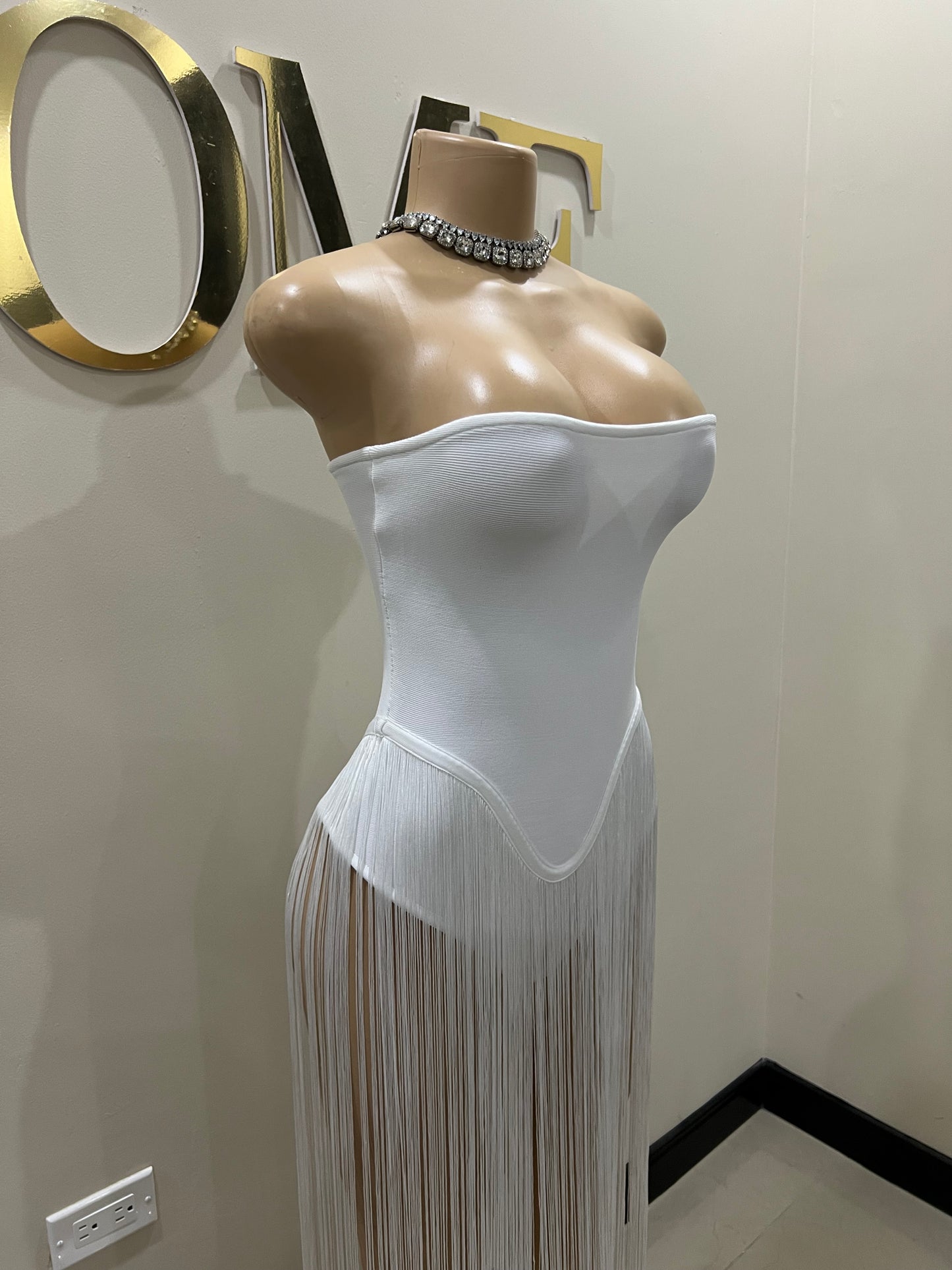 Simone Fringe Bandage Bodysuit (White)