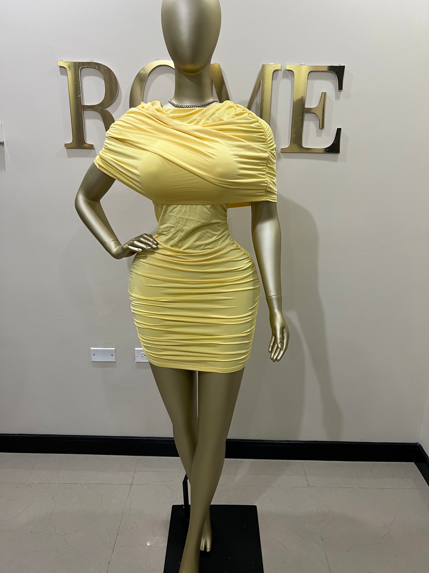 Samira Double Shoulders Dress (Yellow)