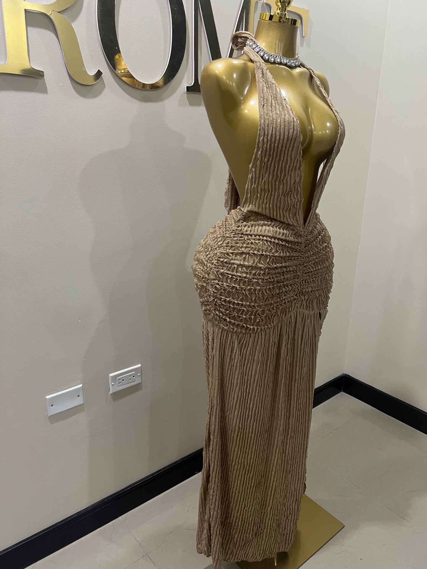 Lily Nara Halter Dress (Brown)