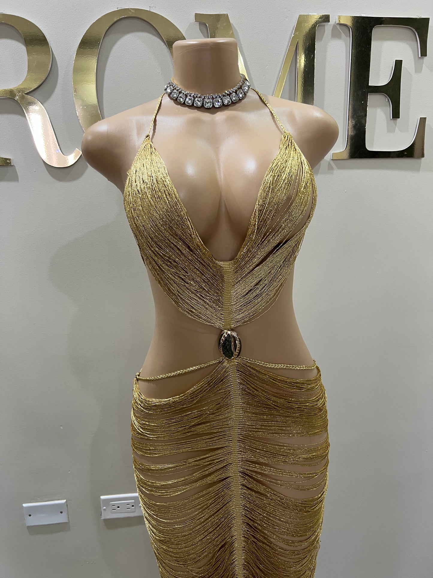 Tamale Fringe String Dress (Gold)