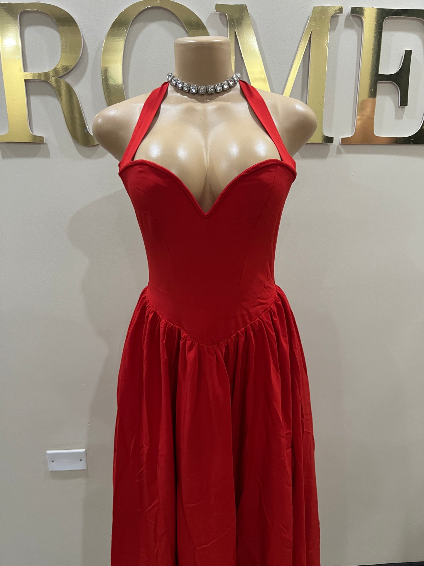 Sweetheart Halter Diana Dress (Red)