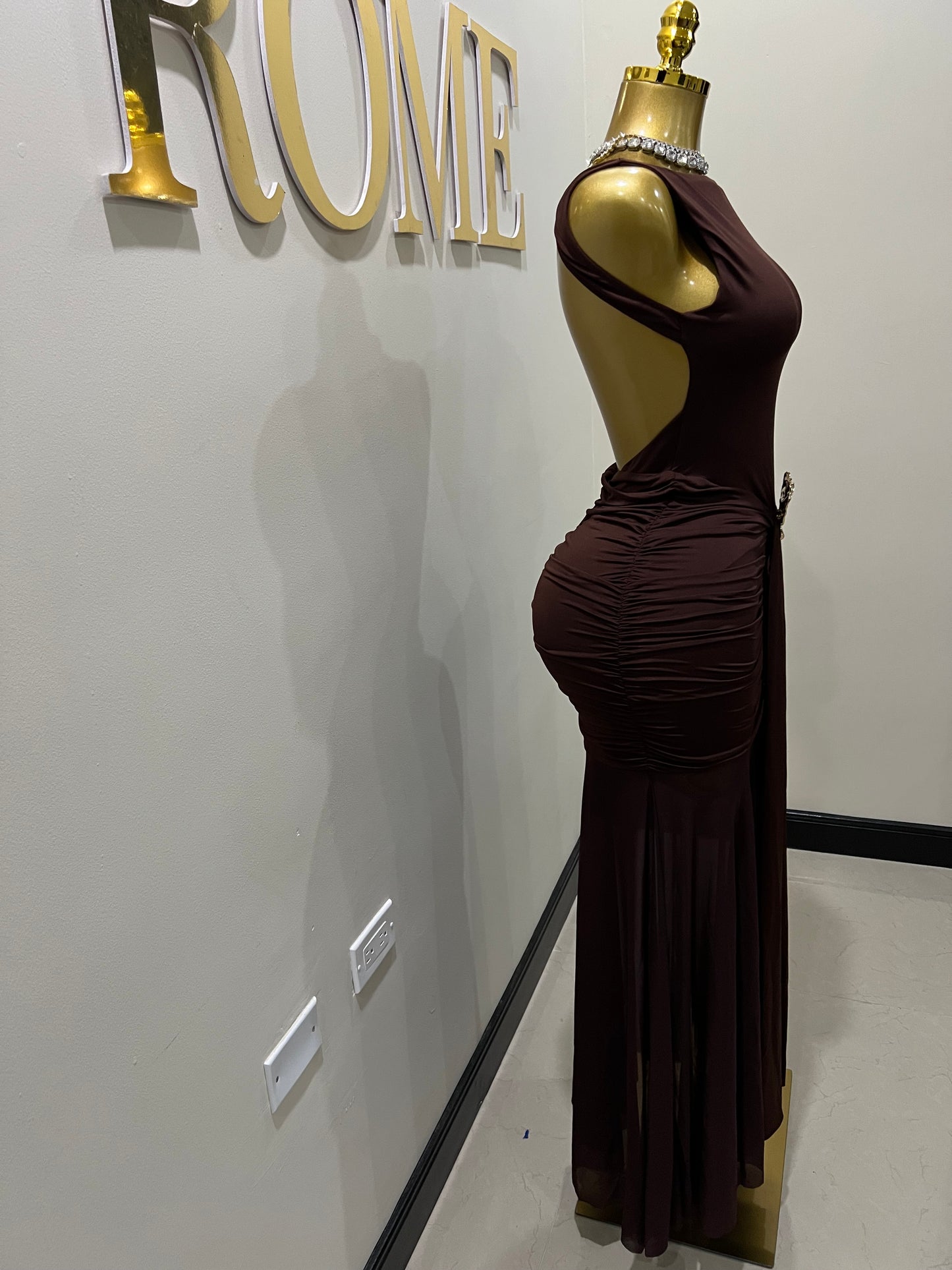 Nara Backless Petal Dress (Brown)