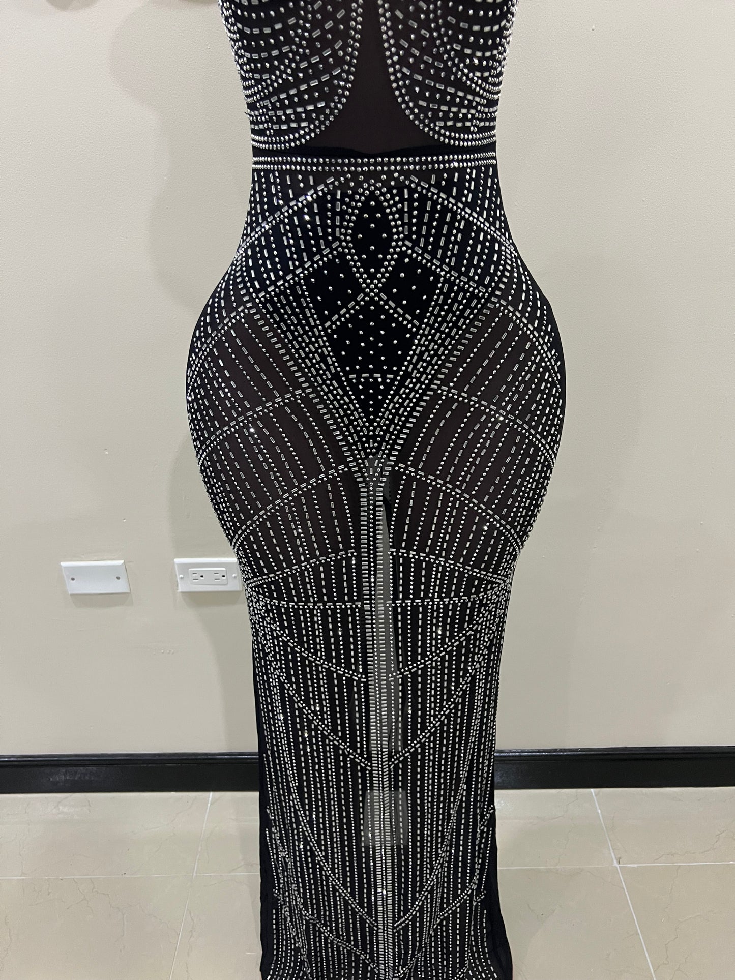 Hannah Crystal Mesh Dress (Black)