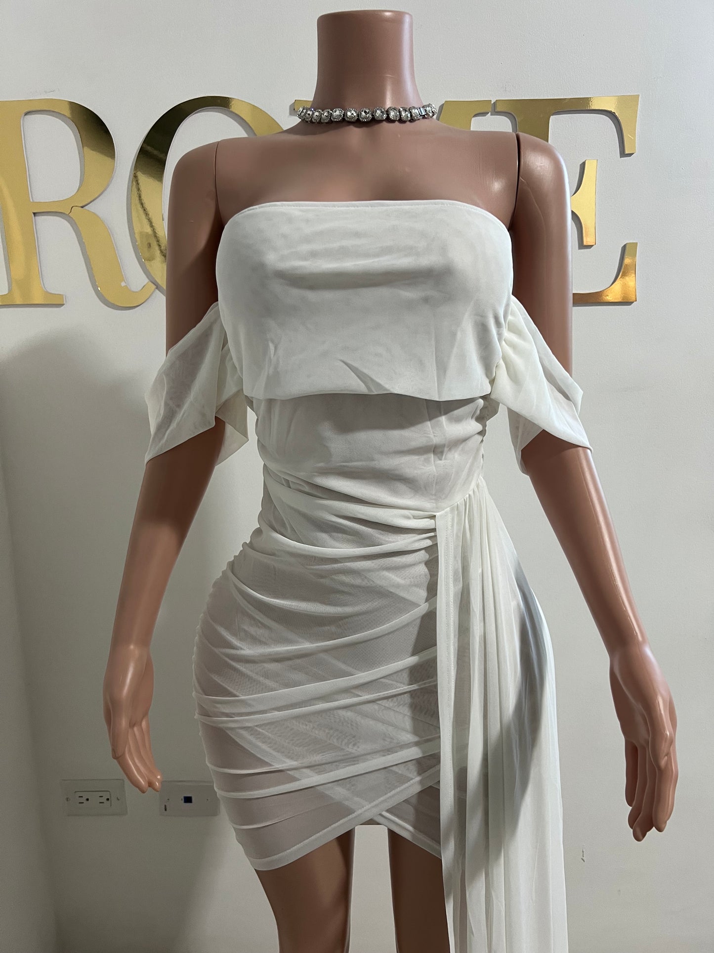 Porsha Allegra Mesh Dress (White)