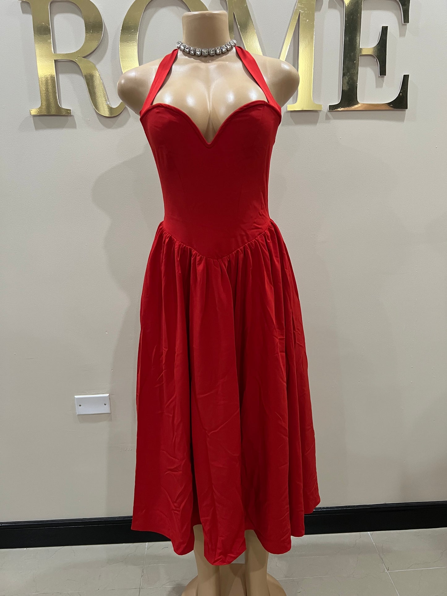 Sweetheart Halter Diana Dress (Red)