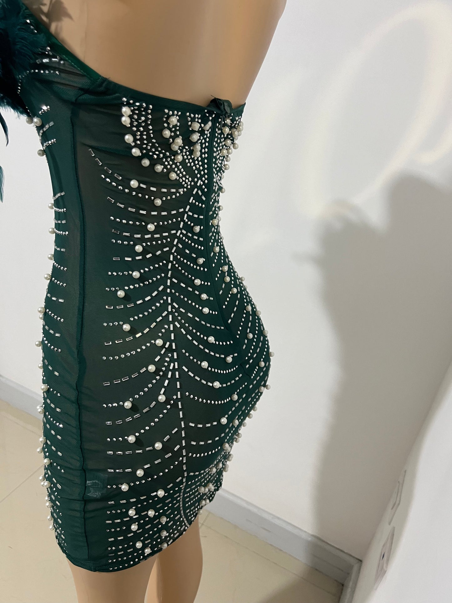 Elle Feather Crystal Dress (Green)