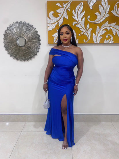 Kerry One Shoulder Dress (Blue)