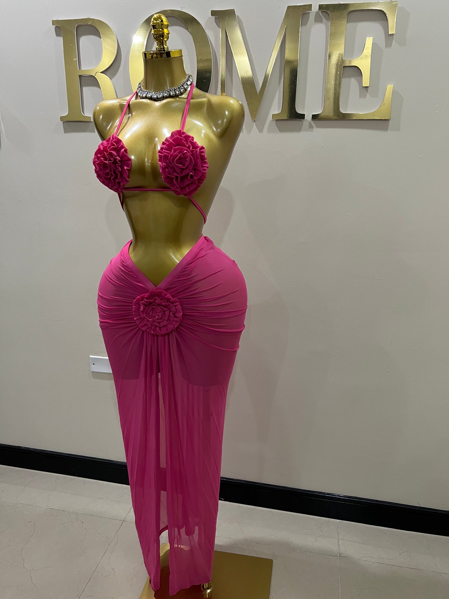 Cassie Flower 3 Pcs Mesh Skirt Set (Pink)