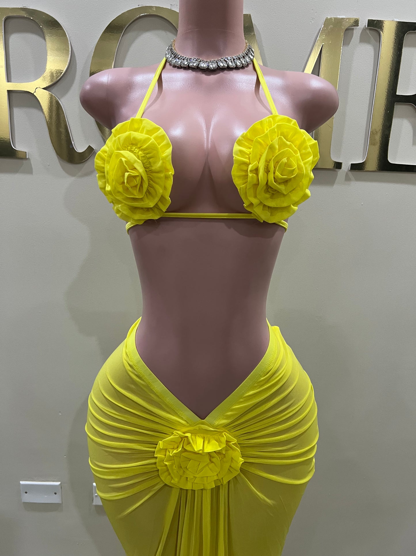 Cassie Flower 3 Pcs Mesh Skirt Set (Yellow)