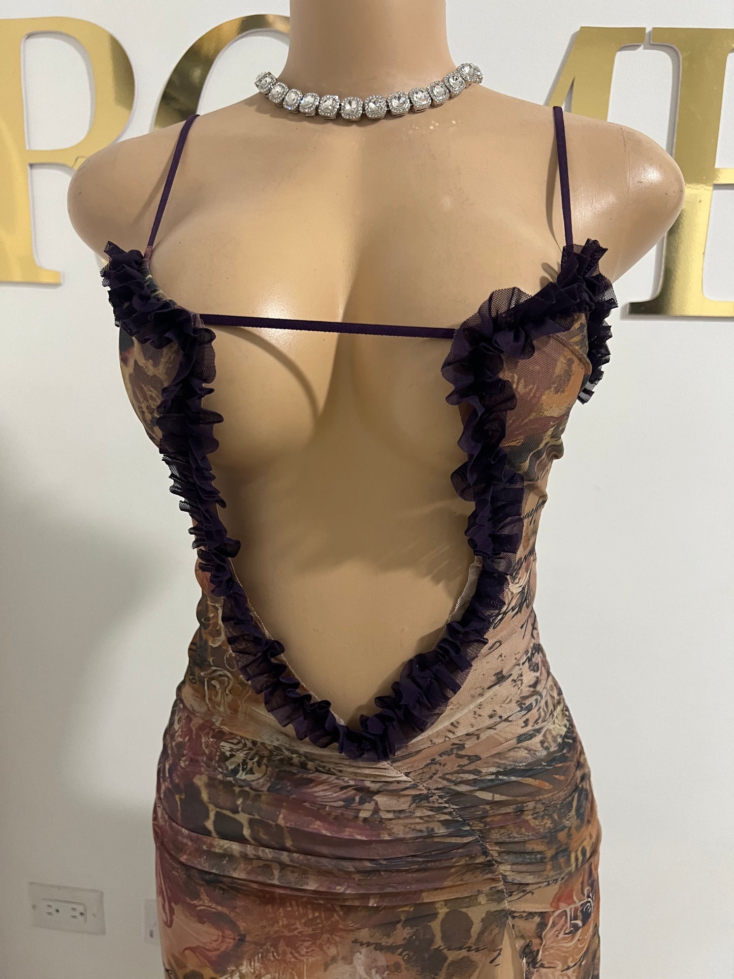 Mila Vibe Sheer Dress (Brown multi-colored)