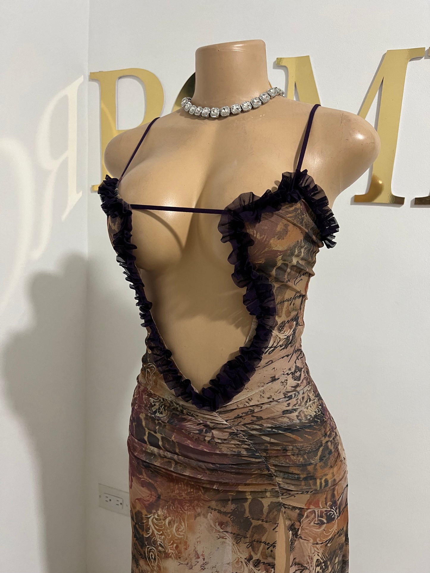 Mila Vibe Sheer Dress (Brown multi-colored)
