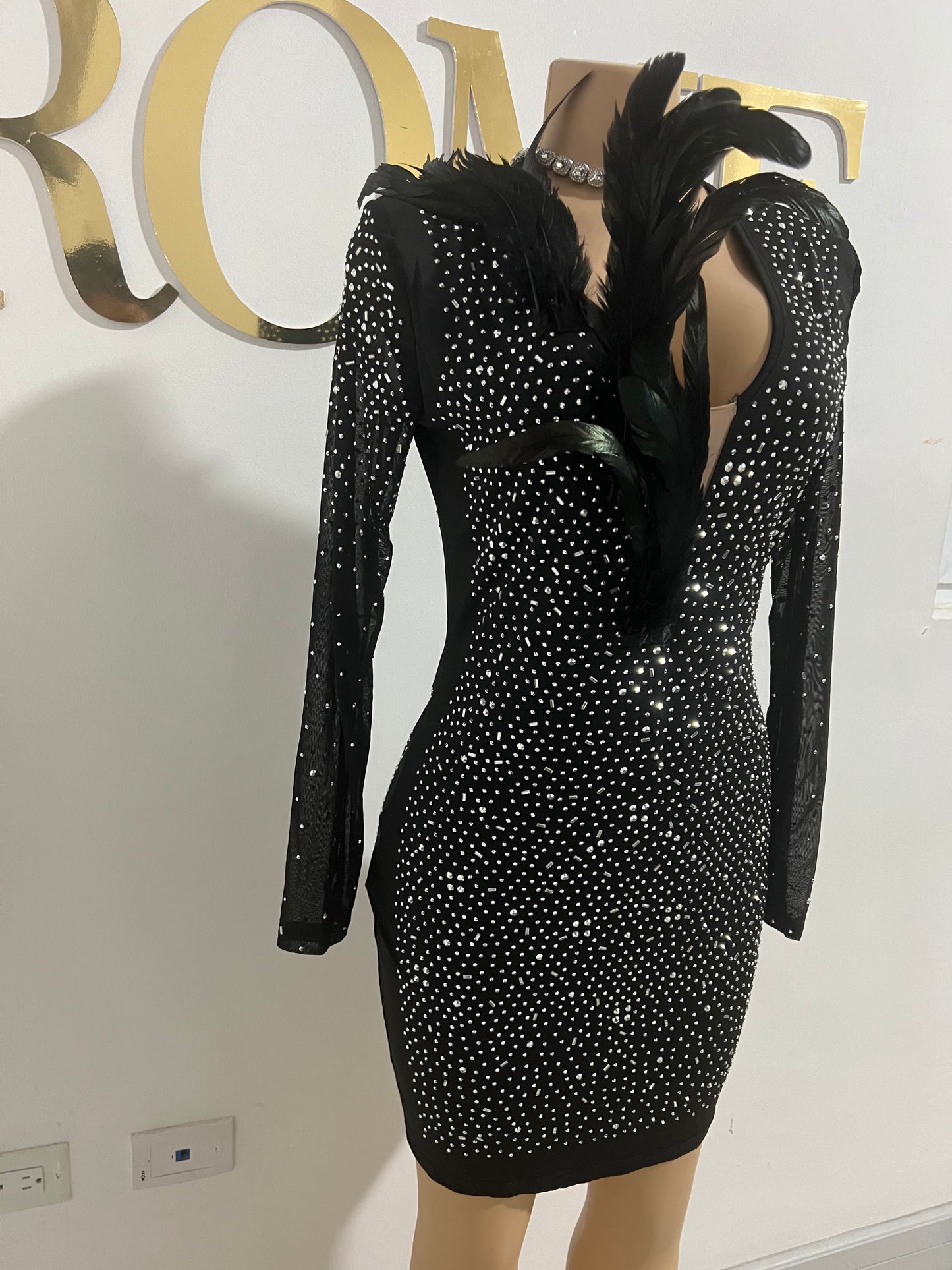 Natalie Feather Dress (Black)