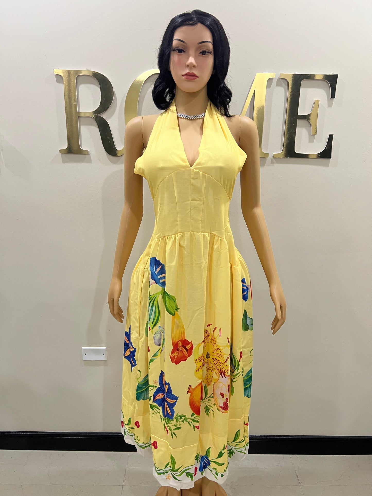 Kim Garden Halter Diana Dress (Yellow)