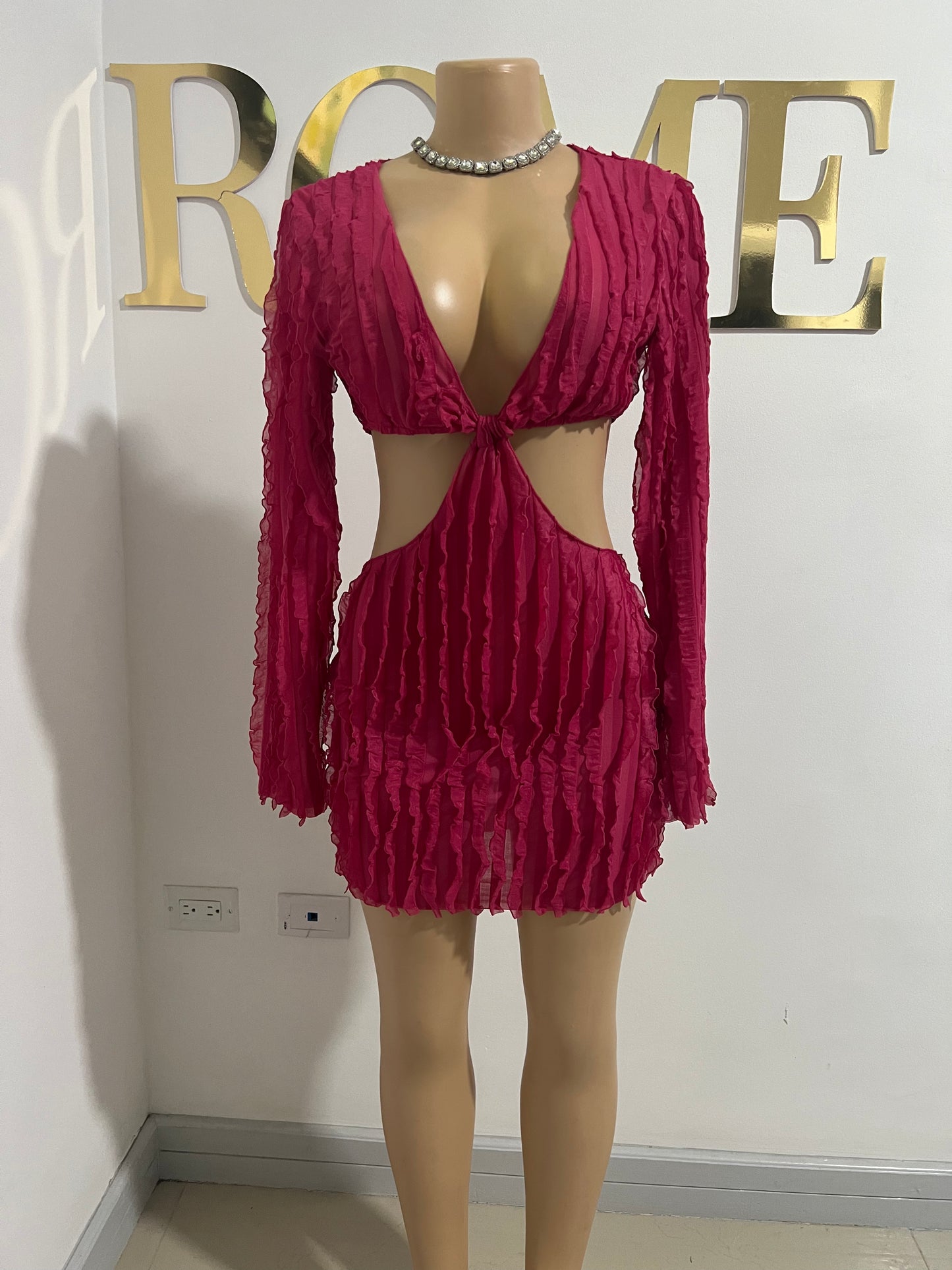 Lily Long Sleeve Mini Dress (Pink)