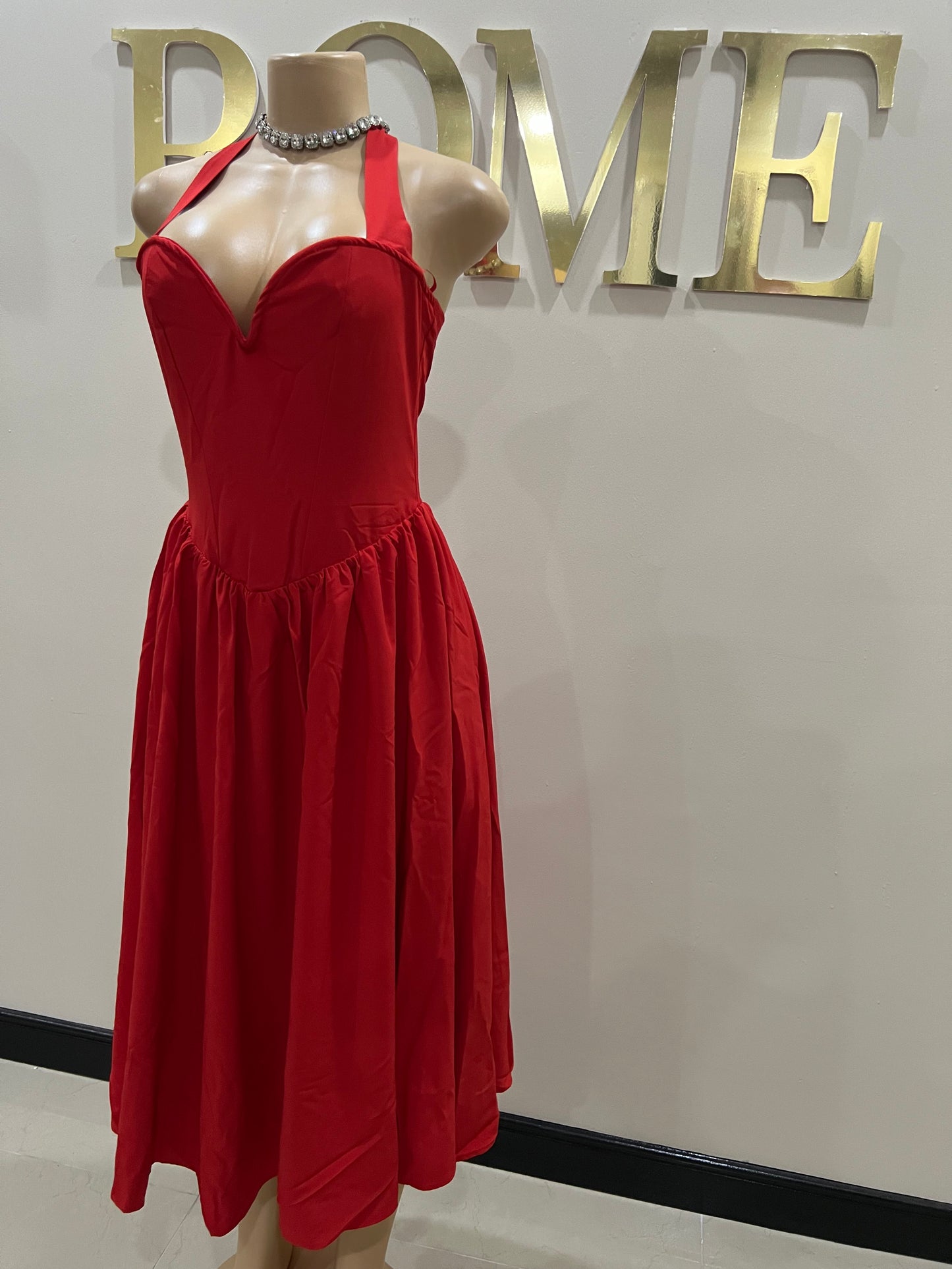Sweetheart Halter Diana Dress (Red)
