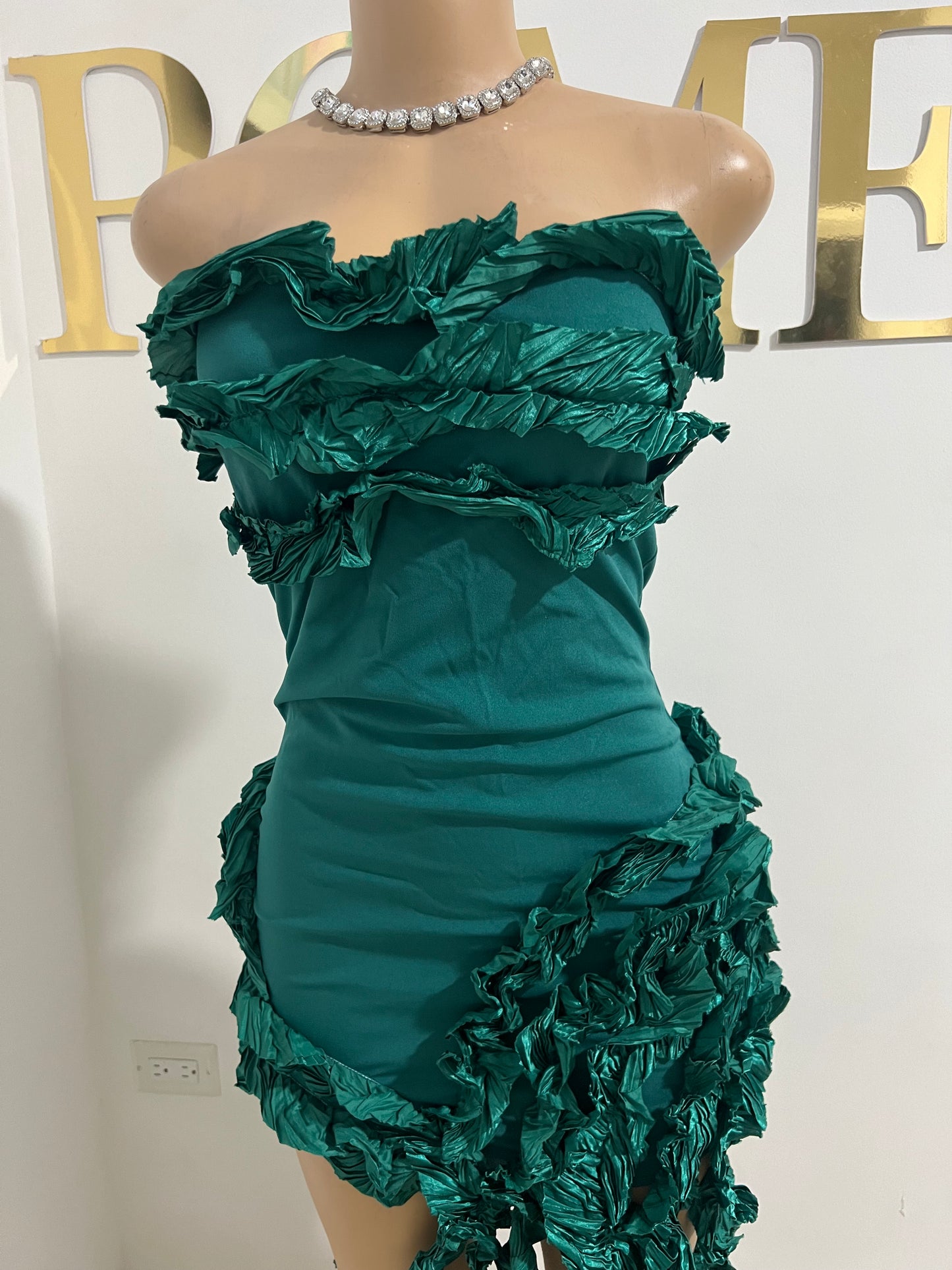 Kate Rouched Mini Dress (Green)