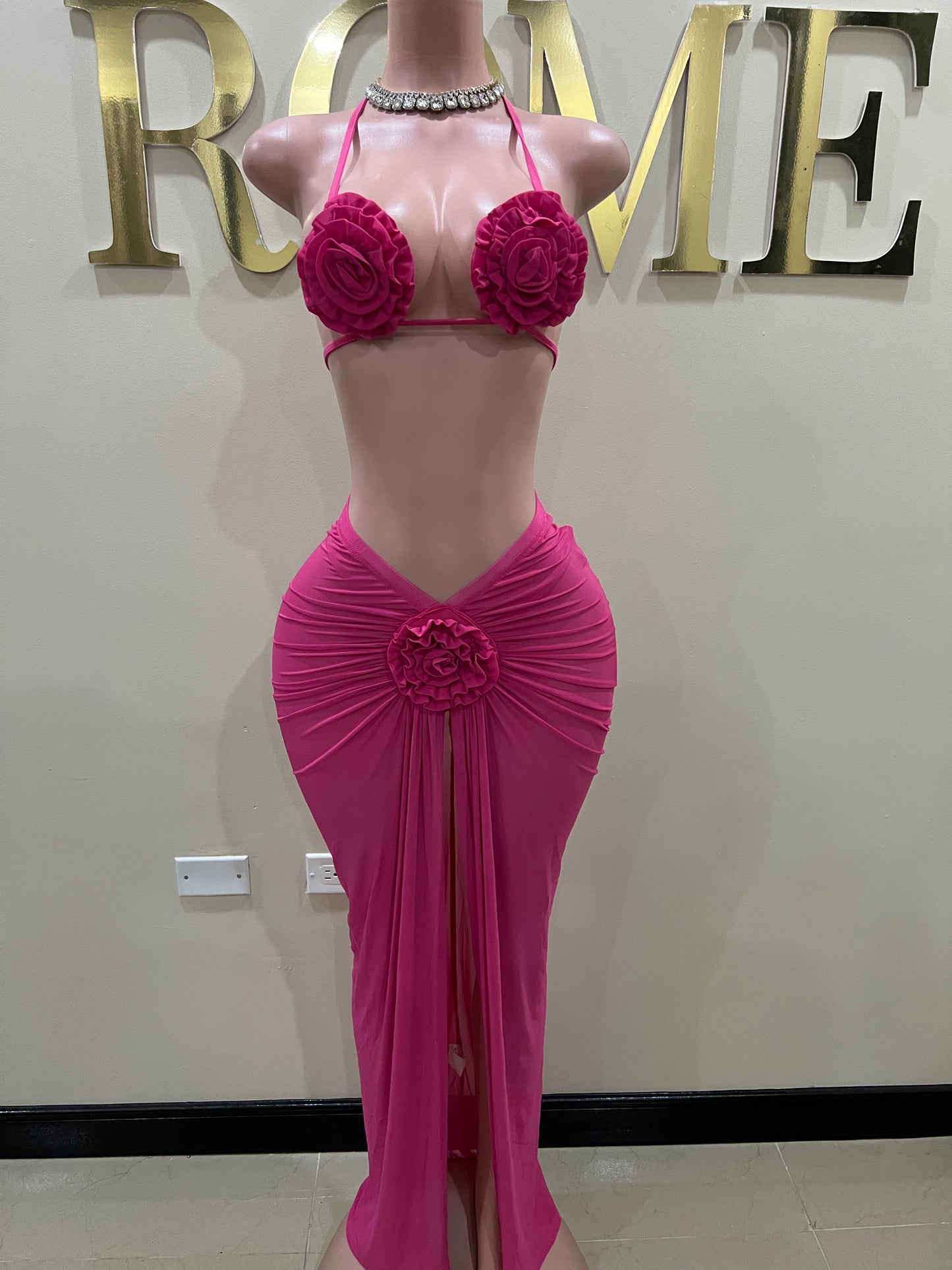 Cassie Flower 3 Pcs Mesh Skirt Set (Pink)