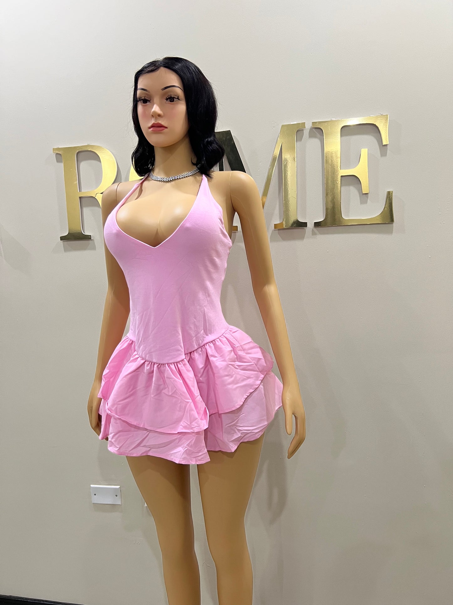 Dora Ruffle Super Mini Dress (Pink)