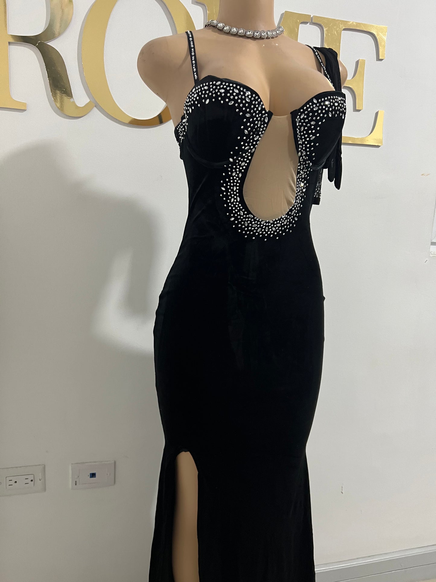 Beth Crystal Dress with Gloves (Black)