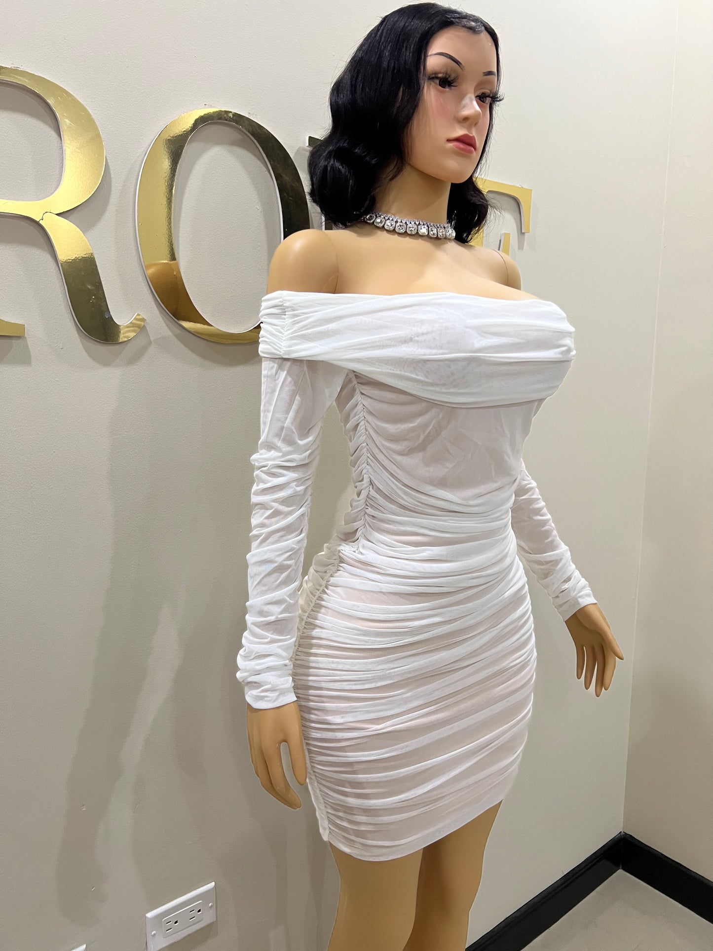 Porsha Long Sleeve Dress (White)