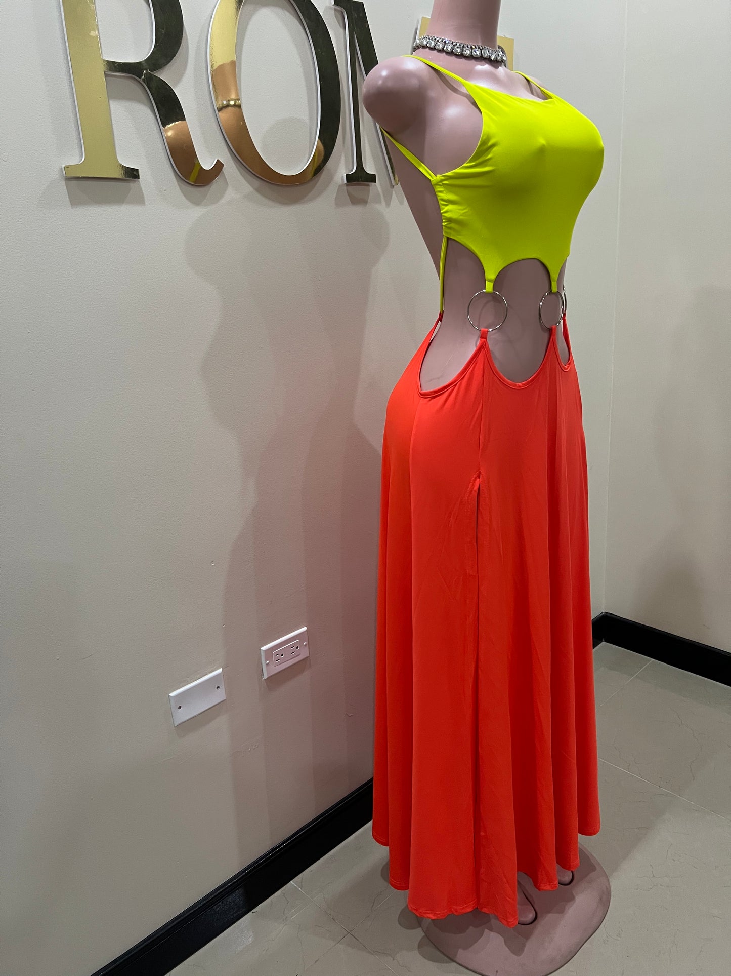 Risa Rings High Splits Dress (Orange)