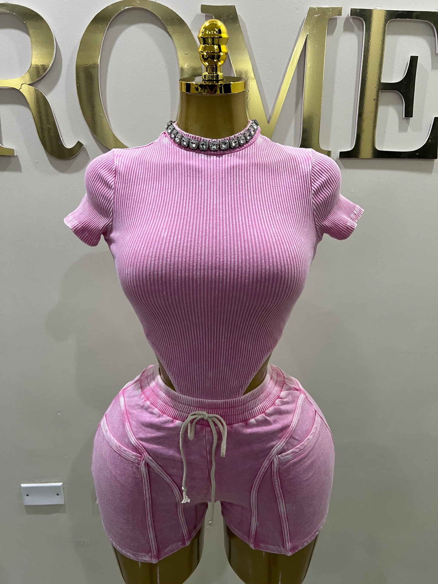 Tianna Bodysuit Shorts Set (Pink)