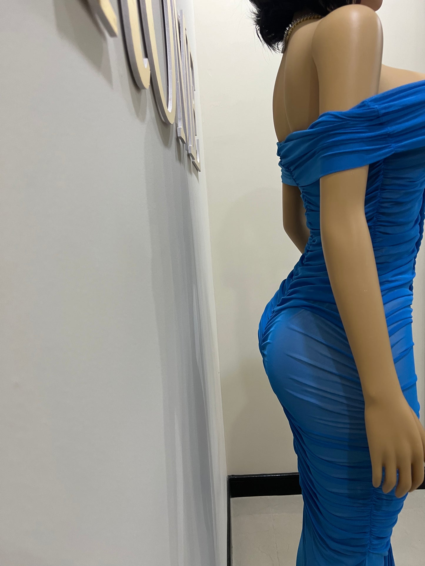 Sophie Off Shoulder Braided Dress (Blue)