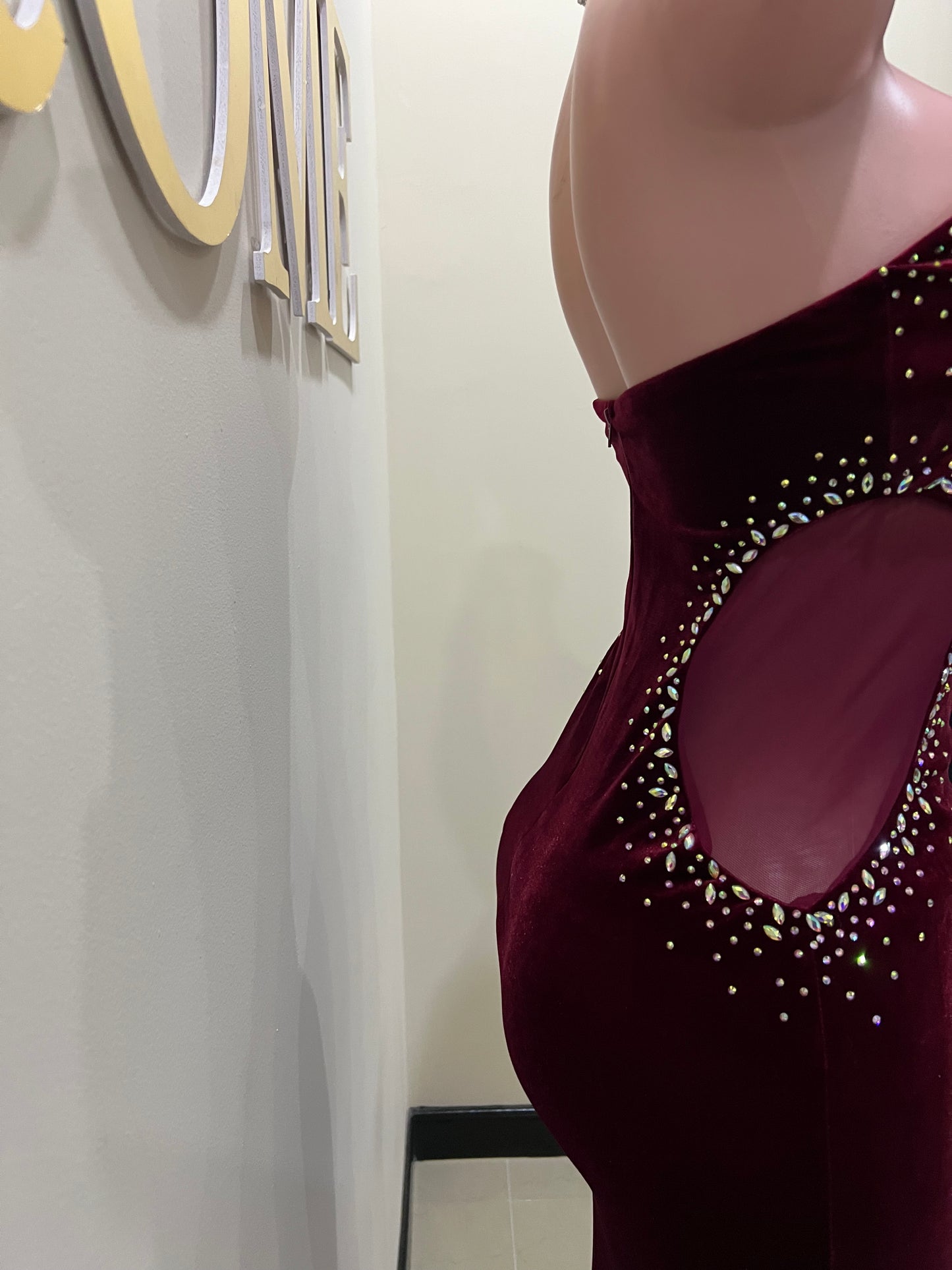 Chloe Colourful Crystal Dress (Burgundy)