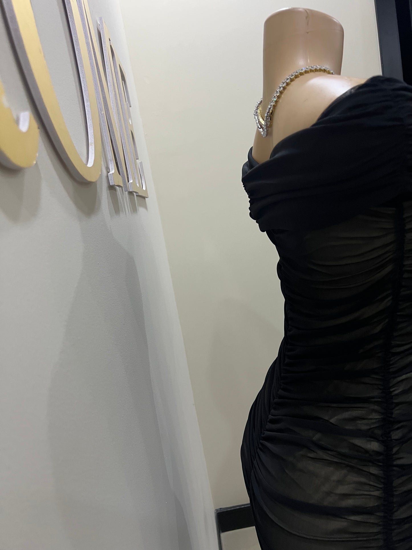 Sophie Off Shoulder Braided Dress (Black)