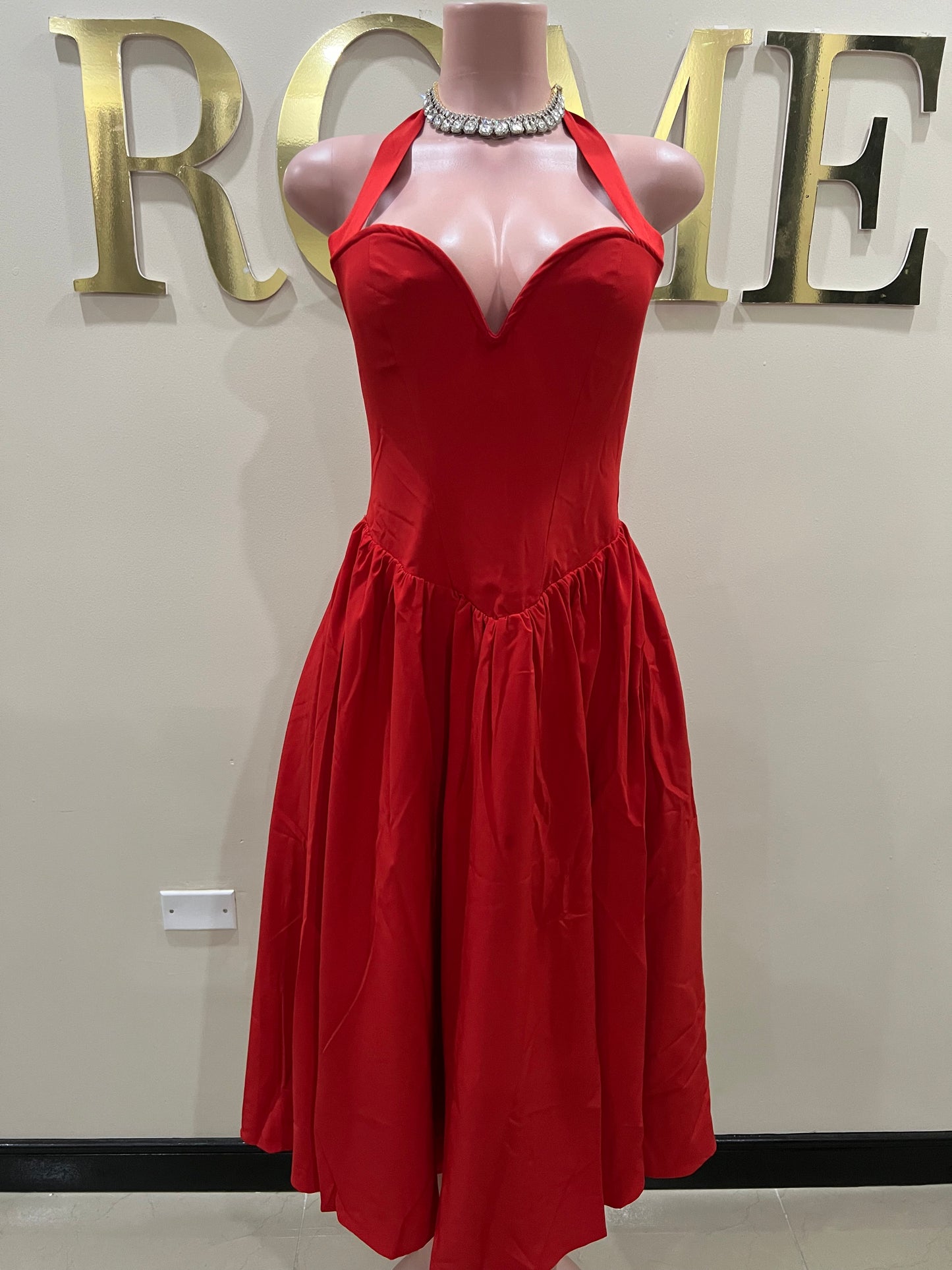 Sweetheart Halter Diana Dress (Red)