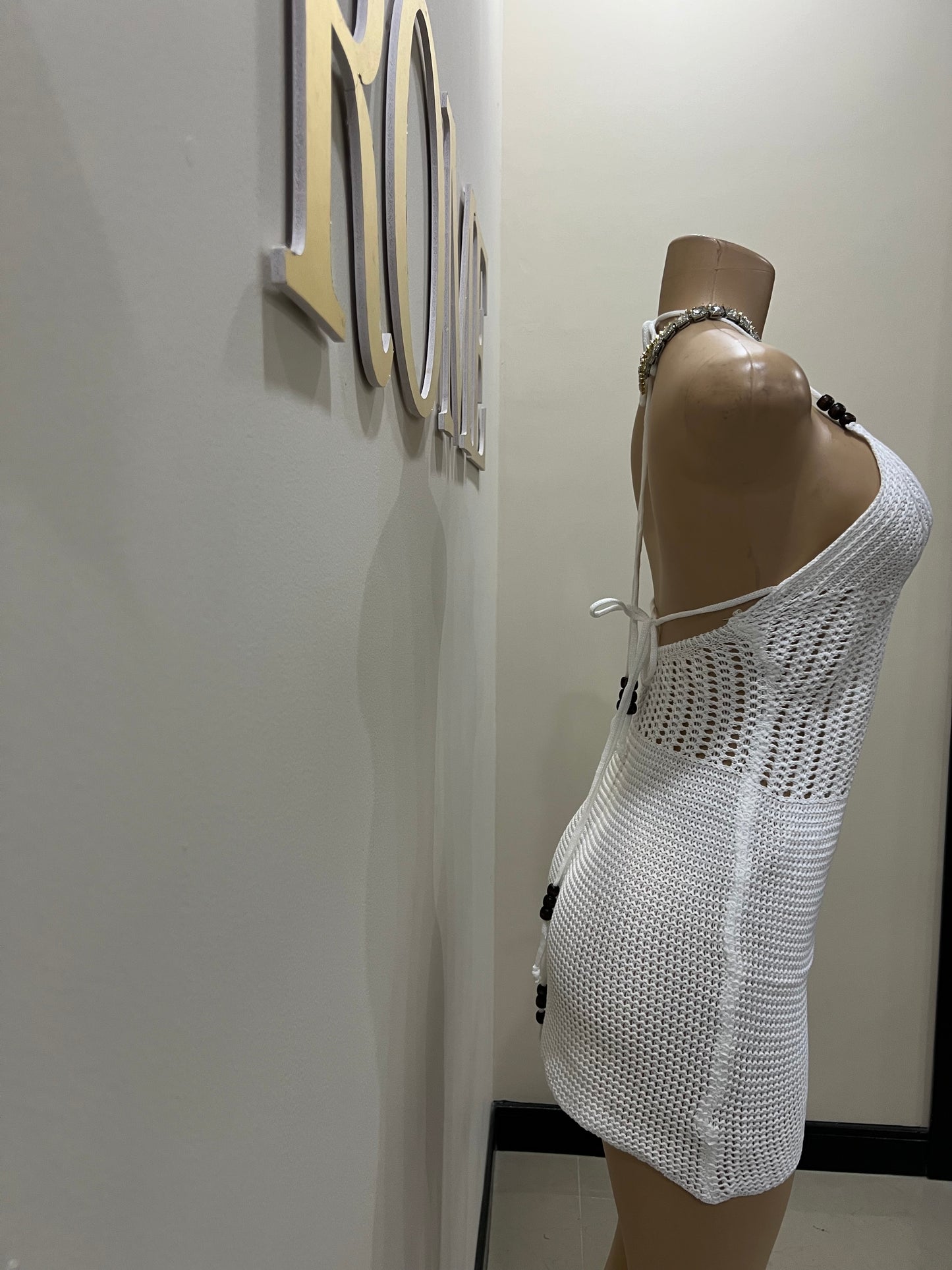 Nia Beaded Crochet Dress (White)