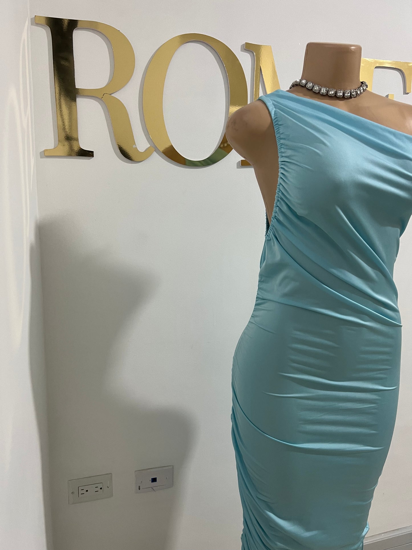 Porsha One Shoulder Dress (Light - Blue)