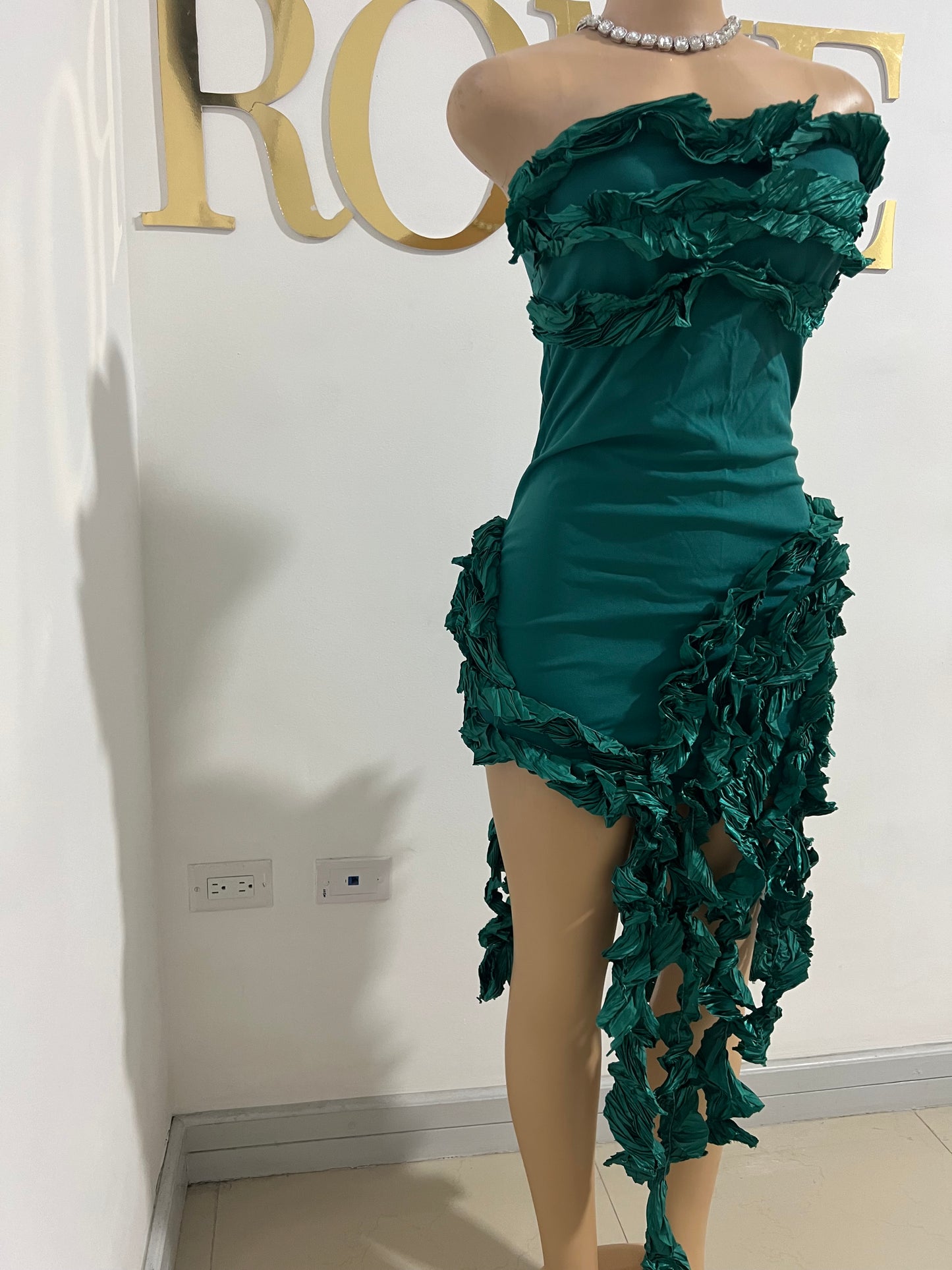 Kate Rouched Mini Dress (Green)