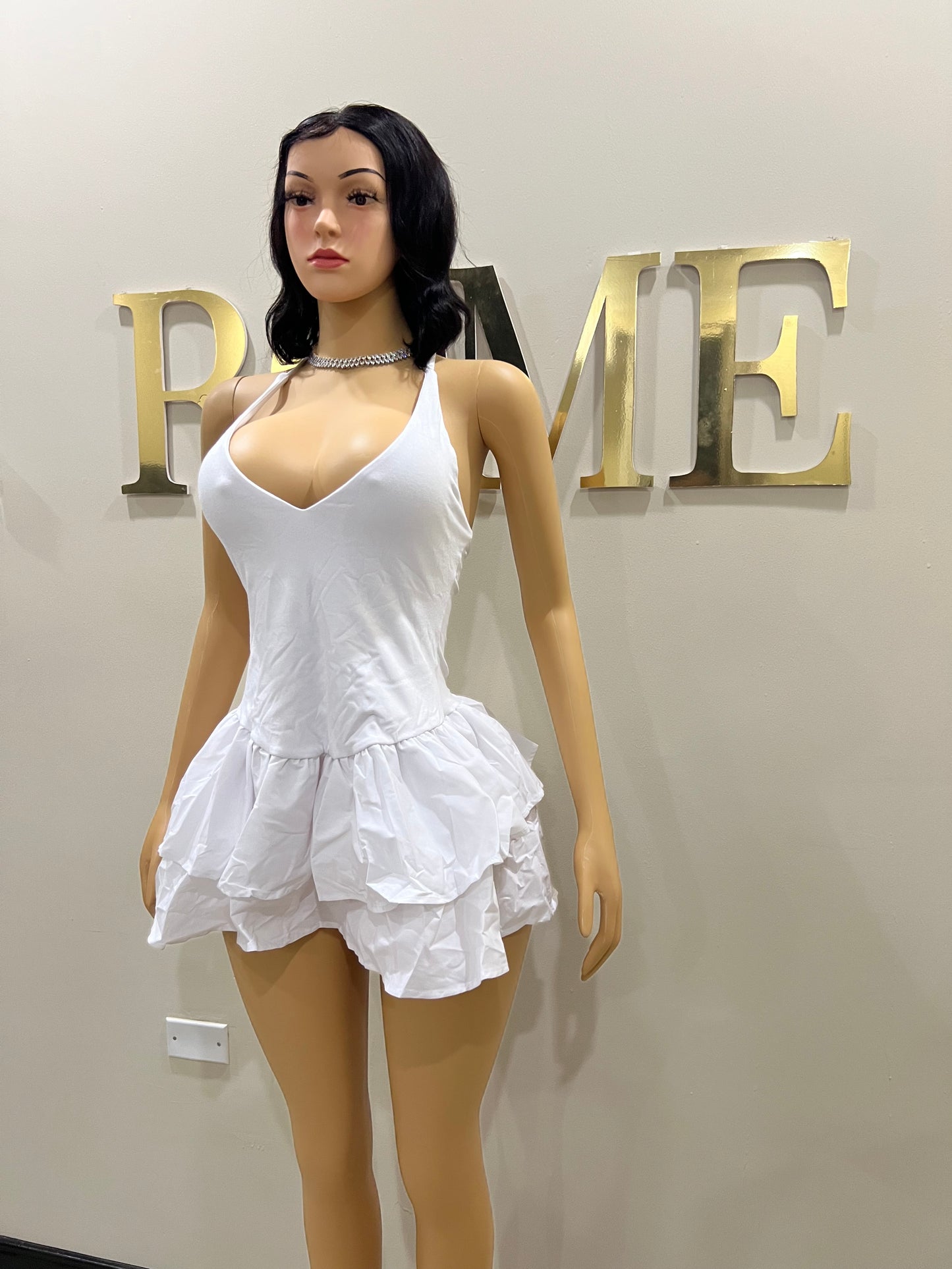 Dora Ruffle Super Mini Dress (White)