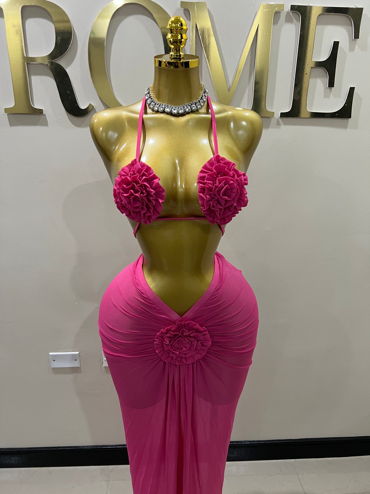 Cassie Flower 3 Pcs Mesh Skirt Set (Pink)