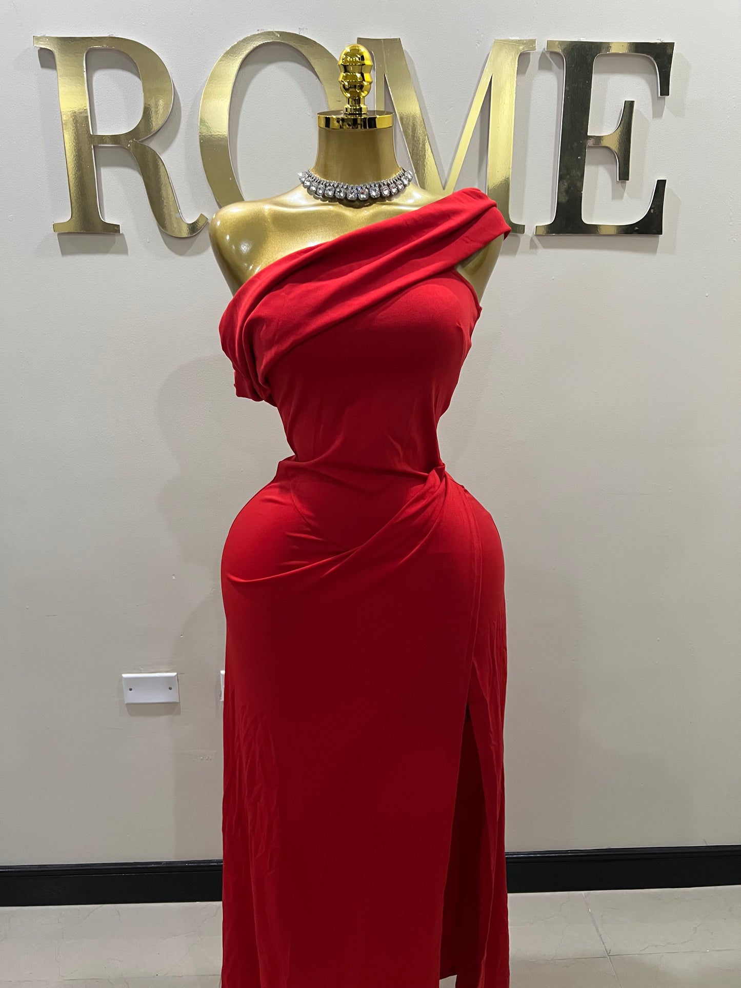 Kerry Off Shoulder Dress (Red )