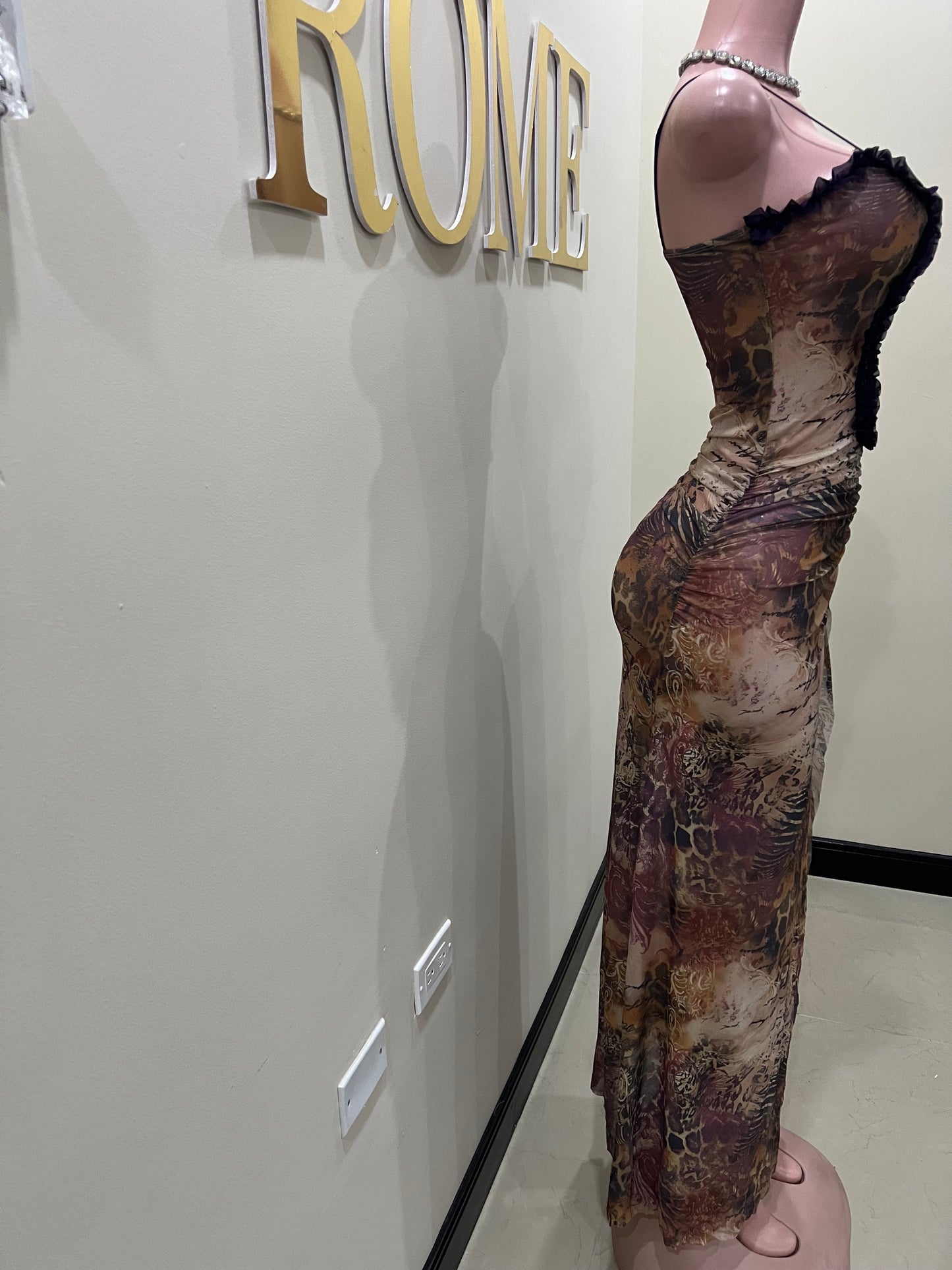 Mila Vibe Sheer Dress (Brown multi-colored)