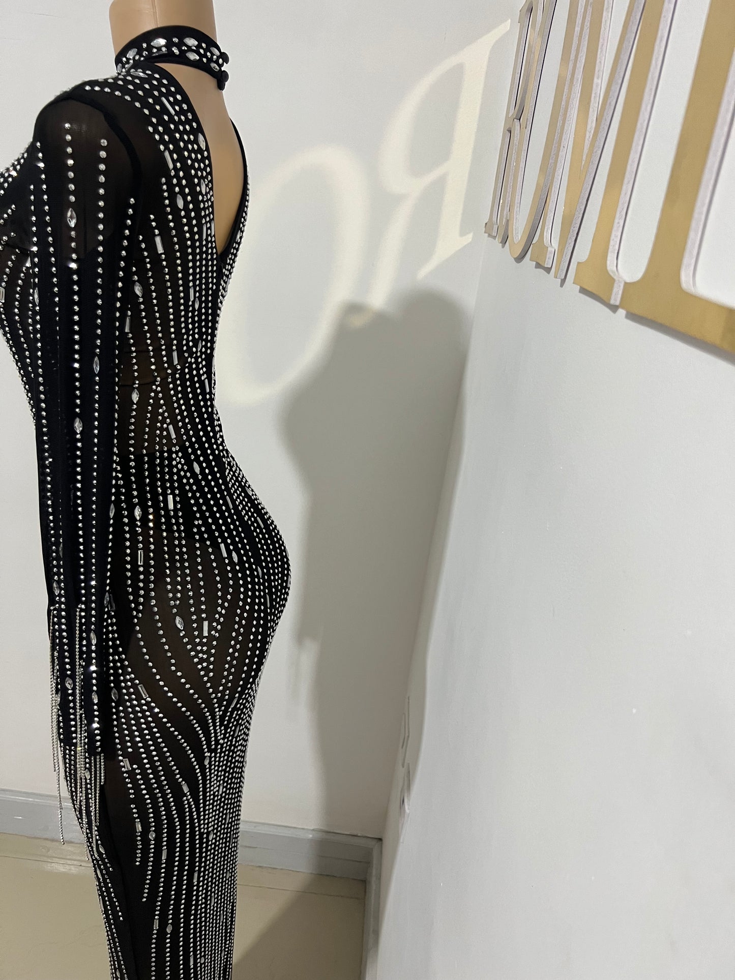 Ellie Swan Long Crystal Dress (Black)