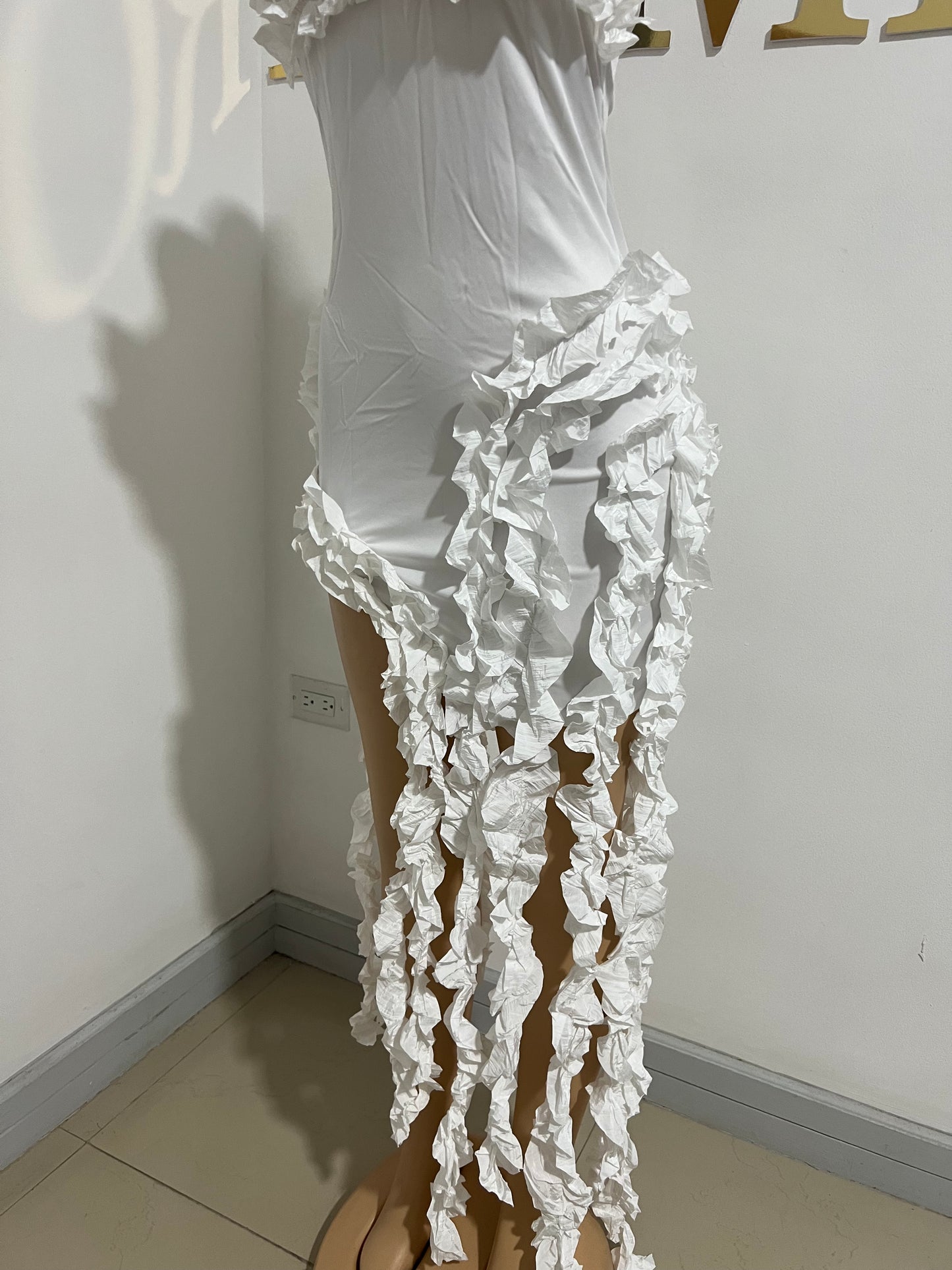 Kate Rouched Mini Dress (White)