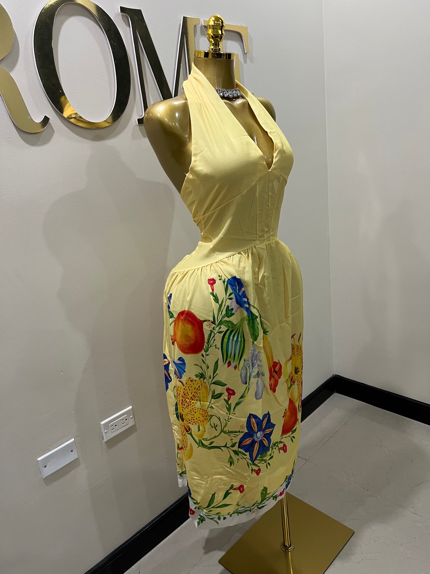 Kim Garden Halter Diana Dress (Yellow)