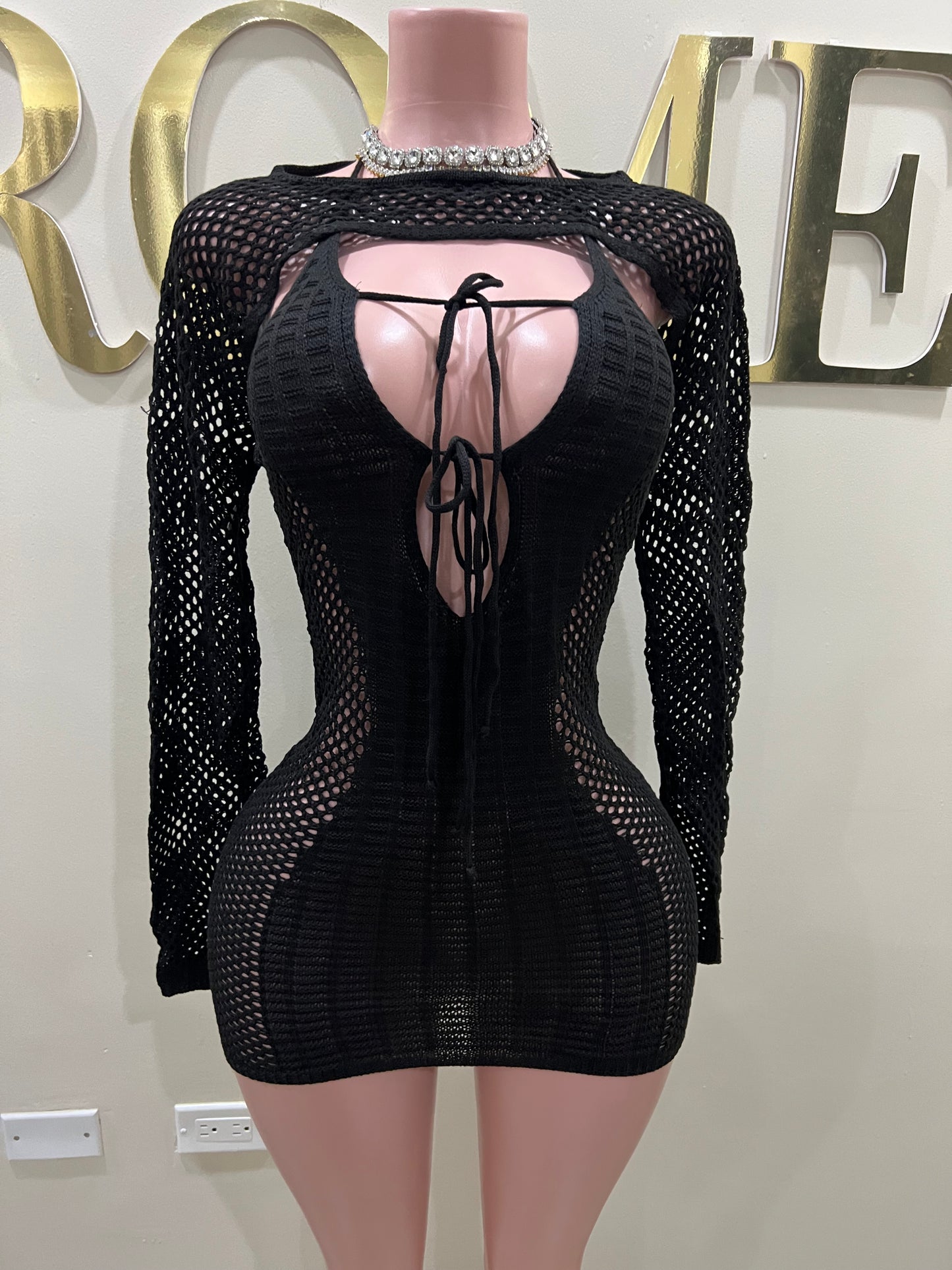 Alara Crochet 2pcs Mini Dress (Black)