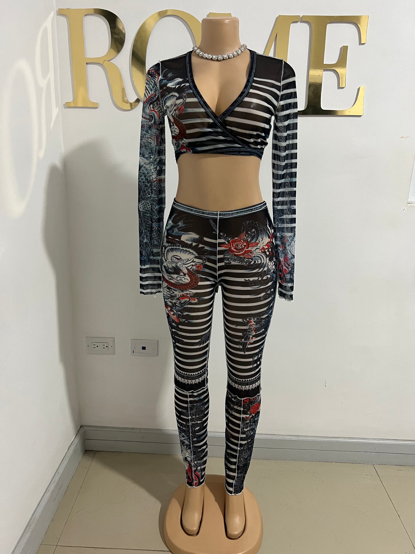 Ming 2 pcs Sheer Dragon Tights Set (Dark)